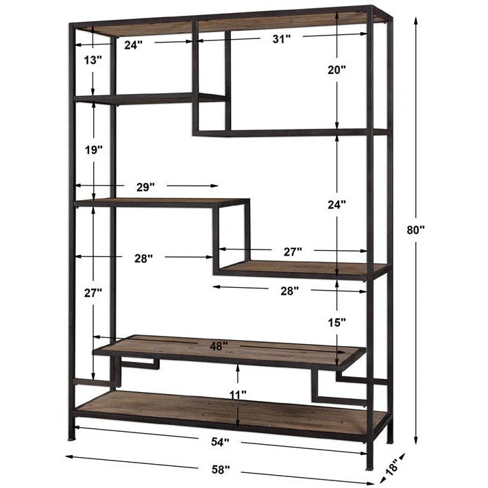Uttermost Sherwin Reclaimed Pine With Aged Black Iron Etagere Bookcase - Image 6