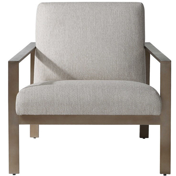 Uttermost Wills Oatmeal Woven Performance Fabric Antiqued Brass Accent Chair - Image 3