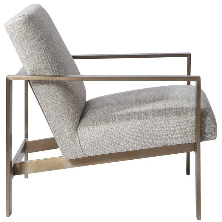 Uttermost Wills Oatmeal Woven Performance Fabric Antiqued Brass Accent Chair - Image 4