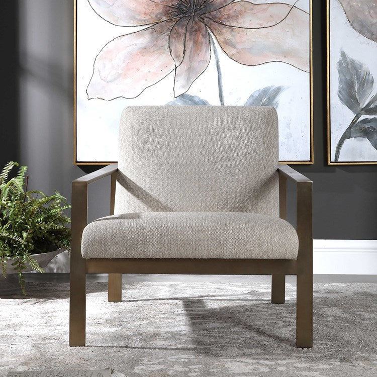 Uttermost Wills Oatmeal Woven Performance Fabric Antiqued Brass Accent Chair - Image 5