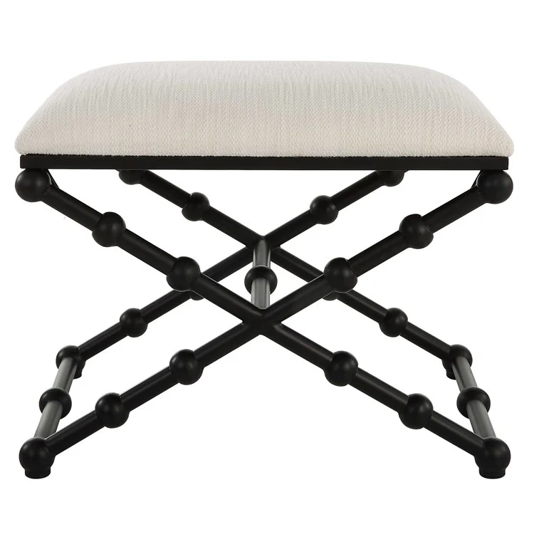 Uttermost Iron Drops Textured White Performance Fabric Seat Modern Black Iron Small Bench - Image 3