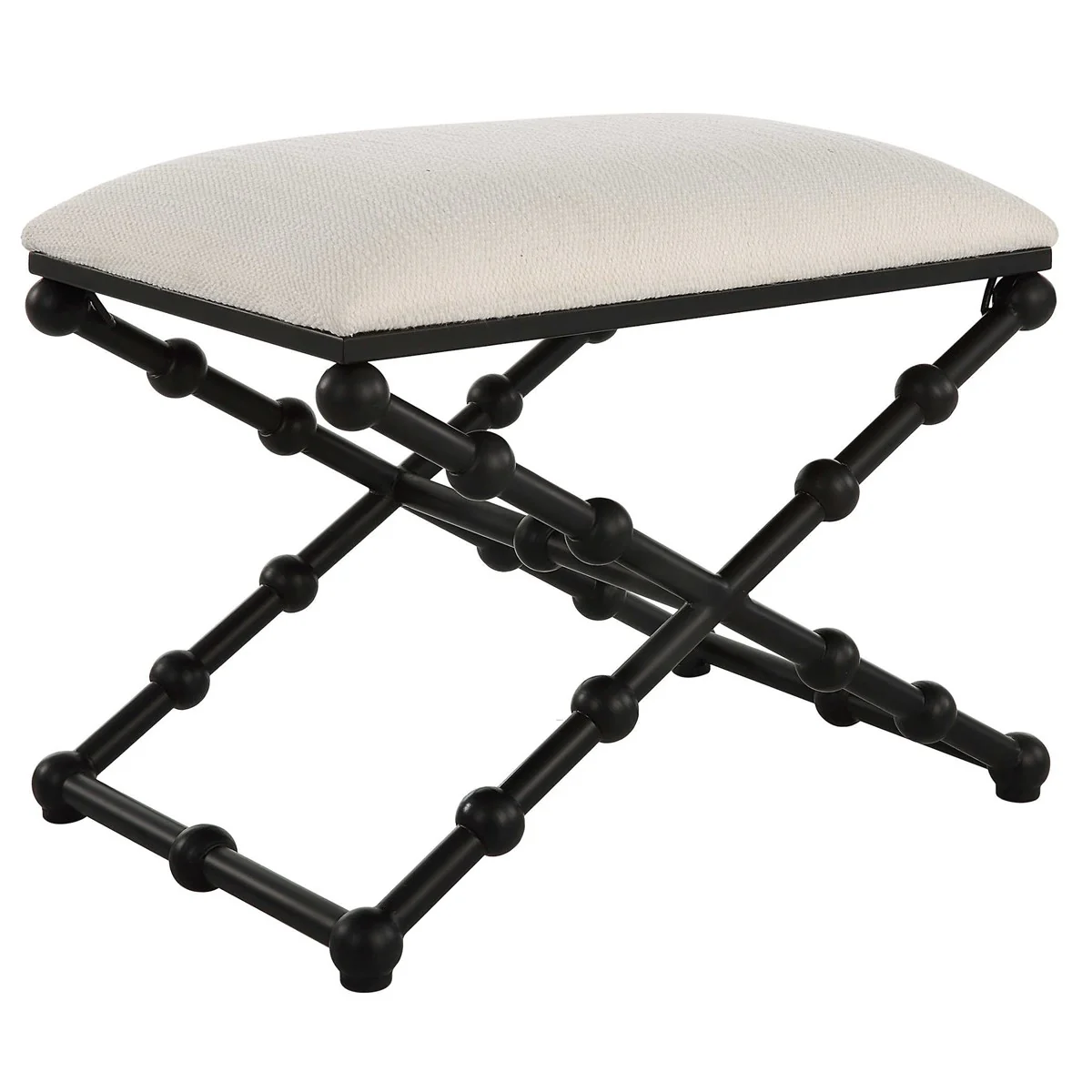 Uttermost Iron Drops Textured White Performance Fabric Seat Modern Black Iron Small Bench - Image 5