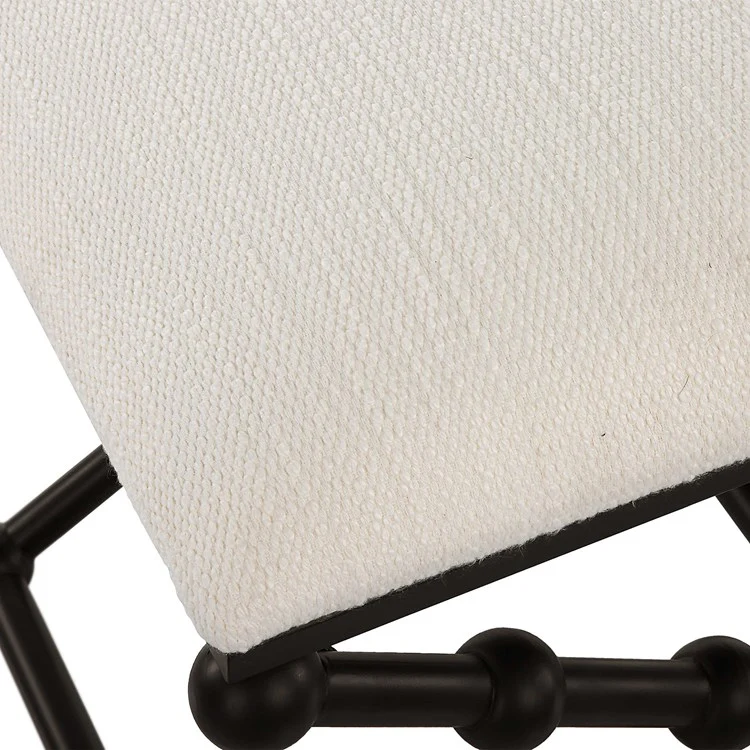 Uttermost Iron Drops Textured White Performance Fabric Seat Modern Black Iron Small Bench - Image 7