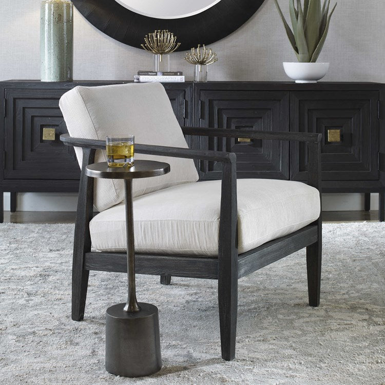 Uttermost Brunei White Fabric Dark Expresso Wood Modern Accent Chair - Image 3