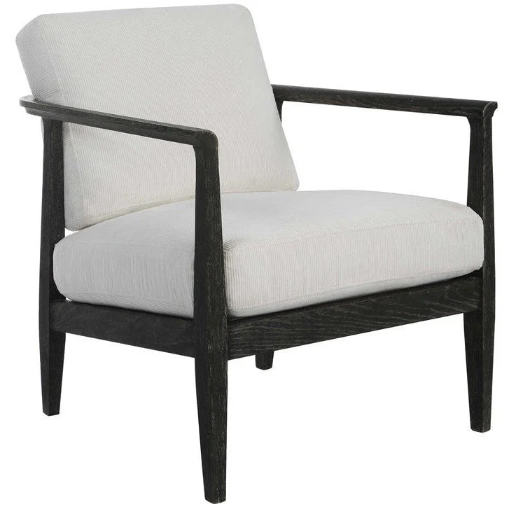 Uttermost Brunei White Fabric Dark Expresso Wood Modern Accent Chair - Image 4
