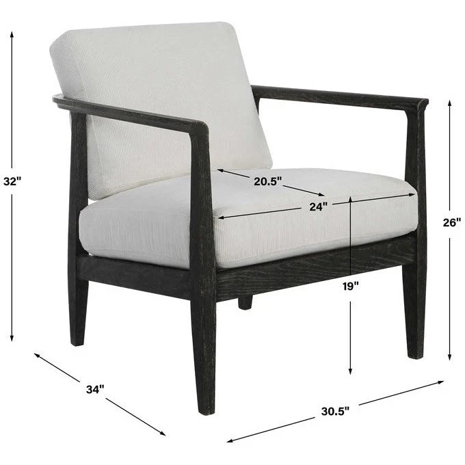 Uttermost Brunei White Fabric Dark Expresso Wood Modern Accent Chair - Image 9