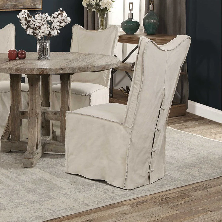 Uttermost Delroy Stone Ivory Nubuck Leather Slipcover Dining Chairs Set of 2 - Image 2