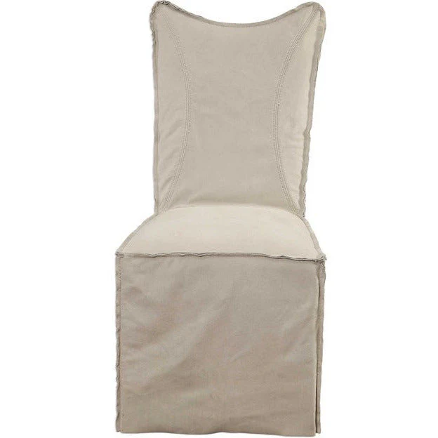 Uttermost Delroy Stone Ivory Nubuck Leather Slipcover Dining Chairs Set of 2 - Image 3