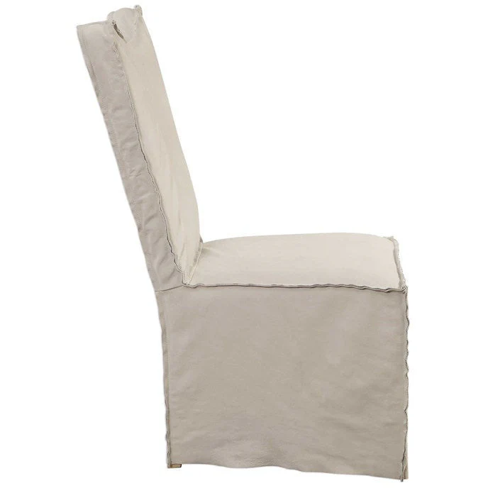 Uttermost Delroy Stone Ivory Nubuck Leather Slipcover Dining Chairs Set of 2 - Image 4