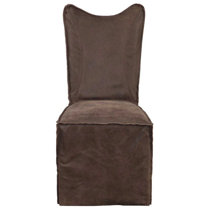 Uttermost Delroy Chocolate Nubuck Leather Slipcover Dining Chairs Set of 2 - Image 2