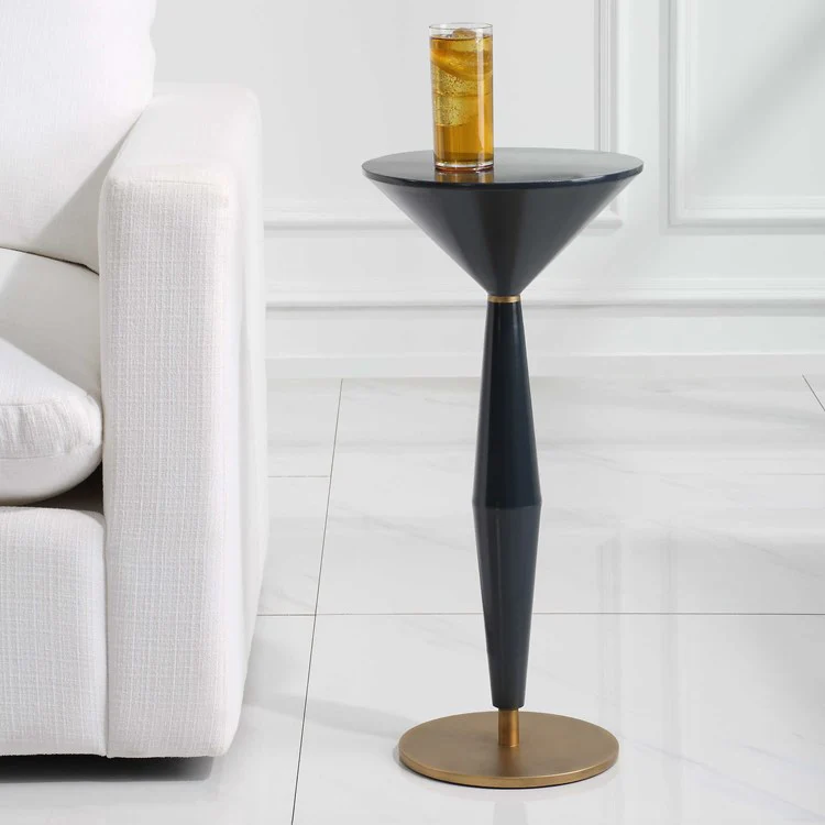 Uttermost Luster Lacquered Navy Blue with Antique Brass Accents Modern Round Accent Table