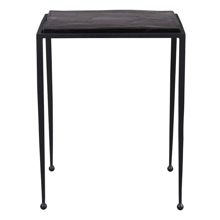 Uttermost Wavelet Textured Charcoal Glass With Matte Black Iron Accent Side Table