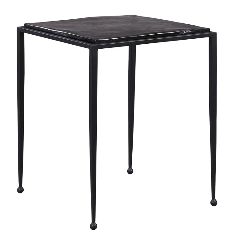 Uttermost Wavelet Textured Charcoal Glass With Matte Black Iron Accent Side Table - Image 3