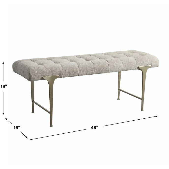 Uttermost Imperial Gray Woven Tufted Upholstered Seat Champagne Iron Bench - Image 4