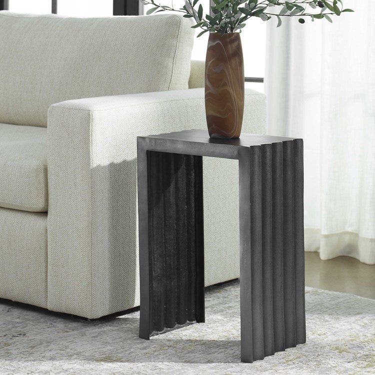 Uttermost In The Groove Textured Aluminum Antique Nickel Accent Table
