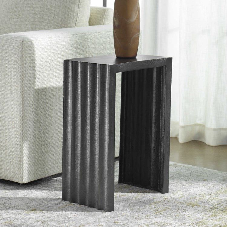 Uttermost In The Groove Textured Aluminum Antique Nickel Accent Table - Image 3