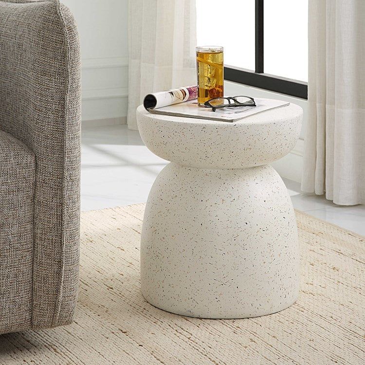 Uttermost Inhale Matte White Resin Round Accent Table - Image 3