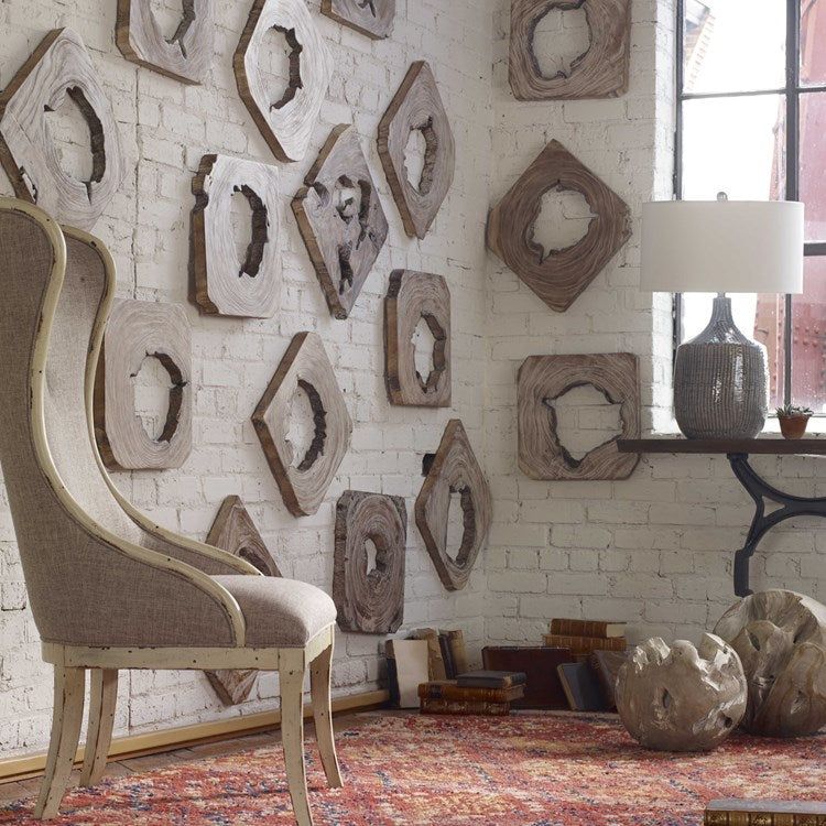 Uttermost Bahati Set of 9 Whitewashed Ivory Suar Wood Wall Art Decor - Image 3