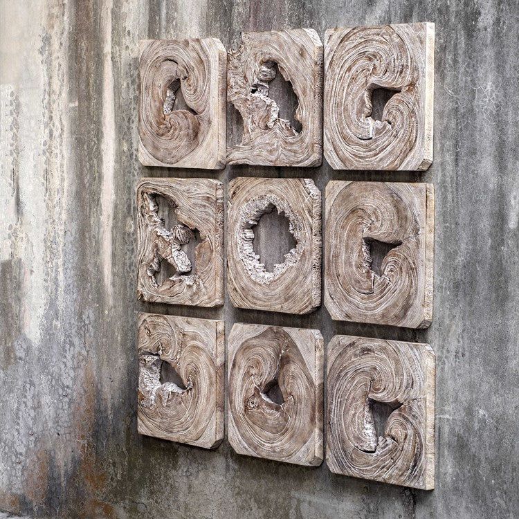 Uttermost Bahati Set of 9 Whitewashed Ivory Suar Wood Wall Art Decor - Image 4