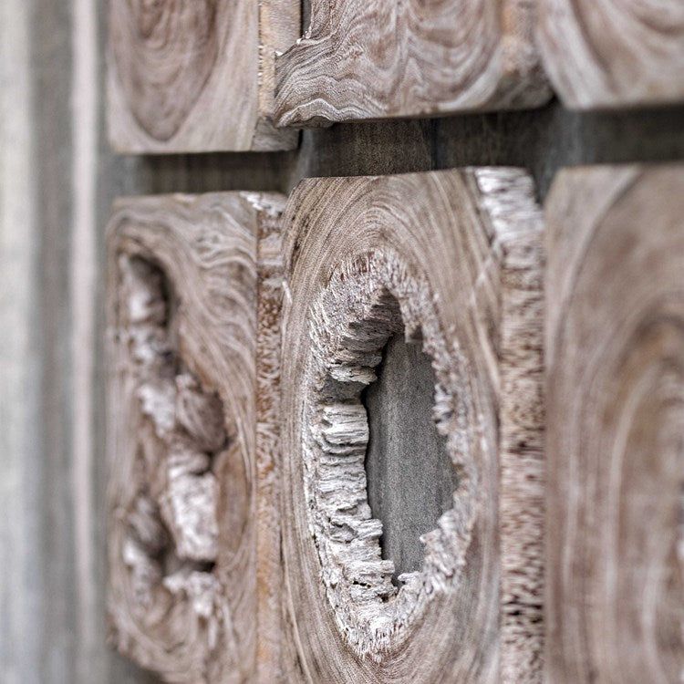 Uttermost Bahati Set of 9 Whitewashed Ivory Suar Wood Wall Art Decor - Image 5