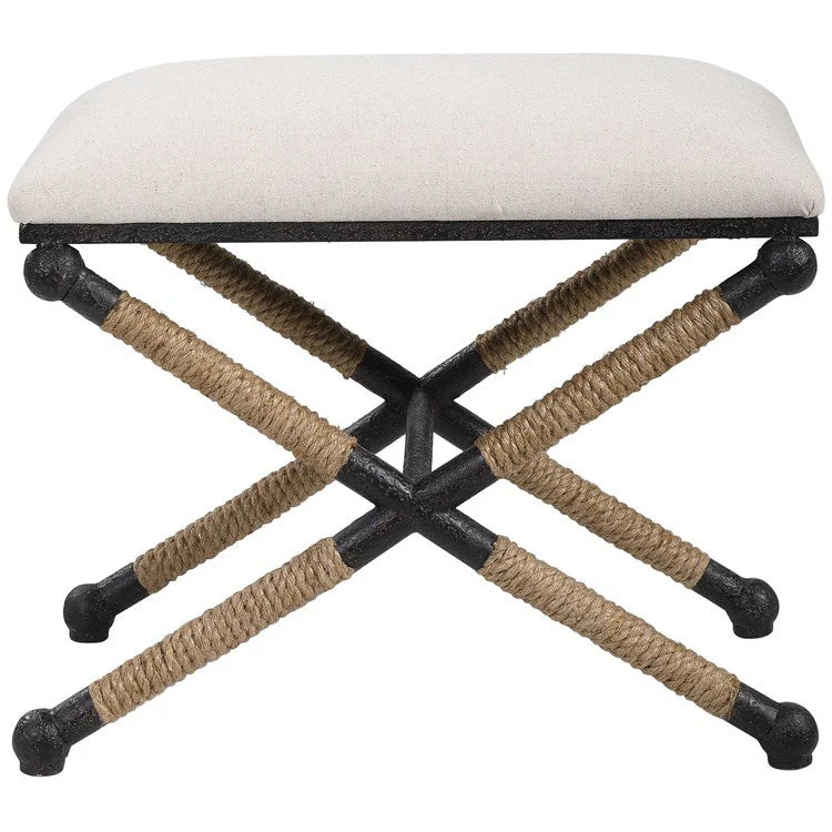 Uttermost Firth Oatmeal Fabric Cushion Seat Rustic Iron Small Bench - Image 4