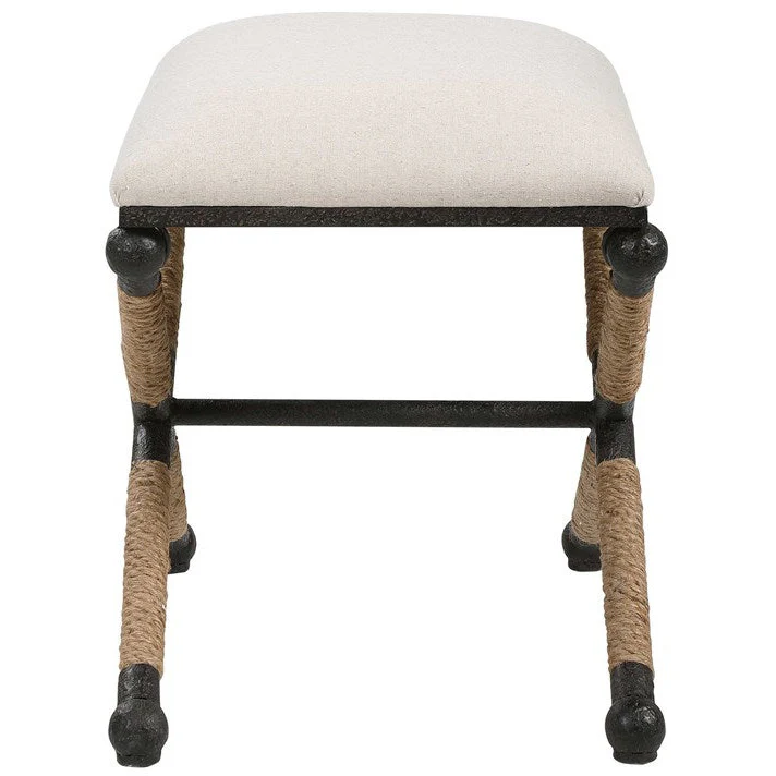 Uttermost Firth Oatmeal Fabric Cushion Seat Rustic Iron Small Bench - Image 5
