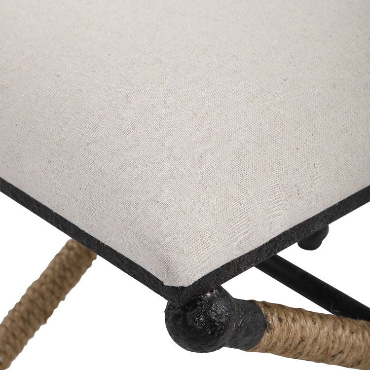 Uttermost Firth Oatmeal Fabric Cushion Seat Rustic Iron Small Bench - Image 6