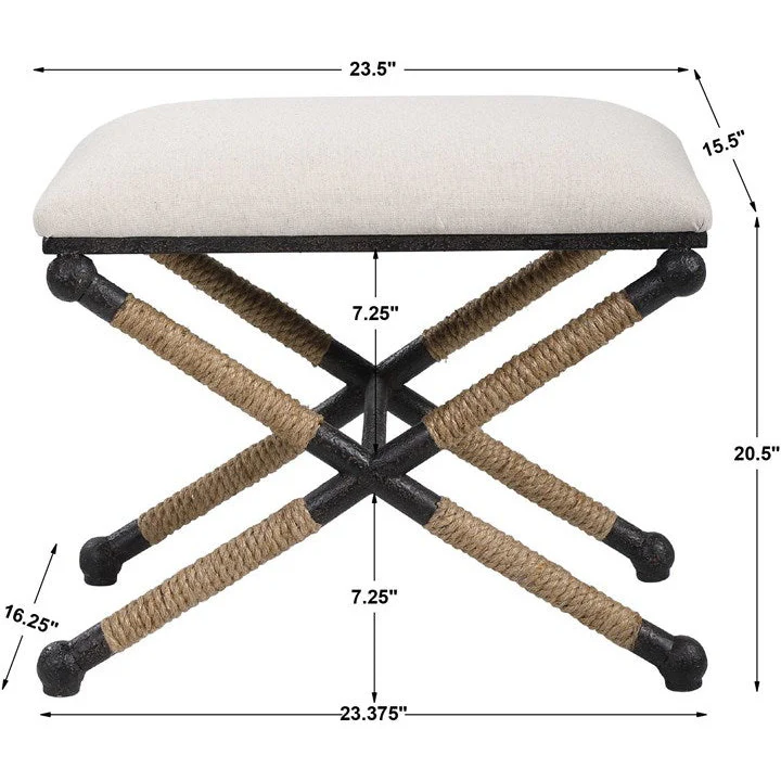 Uttermost Firth Oatmeal Fabric Cushion Seat Rustic Iron Small Bench - Image 7