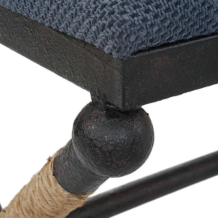 Uttermost Firth Navy Blue Fabric Cushion Seat Rustic Iron Bench - Image 7
