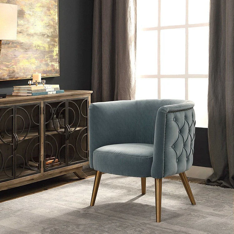 Uttermost Haider Slate Blue Velvet Barrel Accent Chair - Image 2