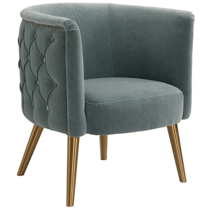 Uttermost Haider Slate Blue Velvet Barrel Accent Chair - Image 3