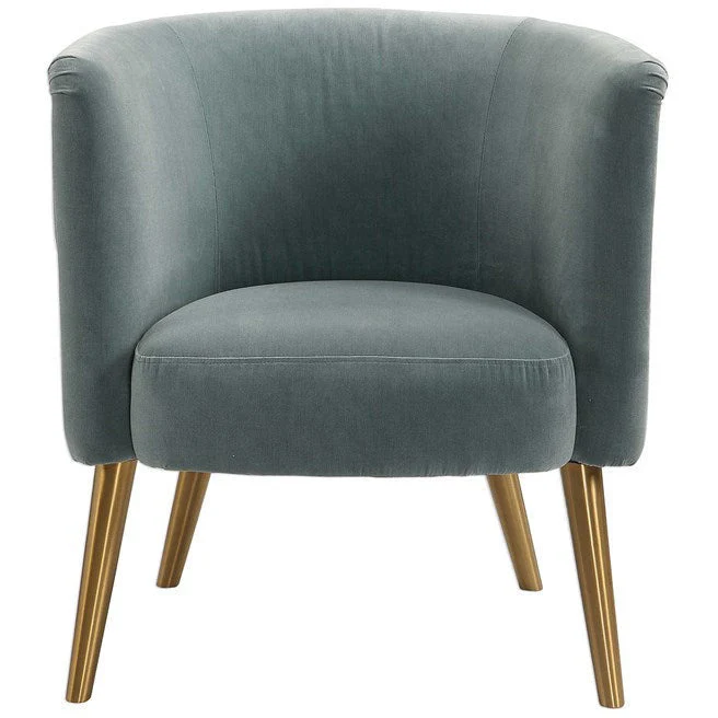 Uttermost Haider Slate Blue Velvet Barrel Accent Chair - Image 4