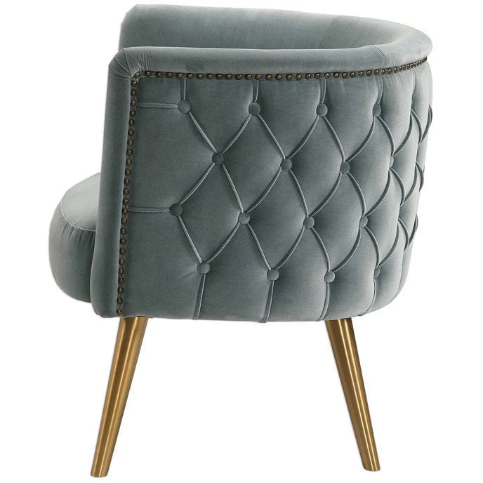 Uttermost Haider Slate Blue Velvet Barrel Accent Chair - Image 5