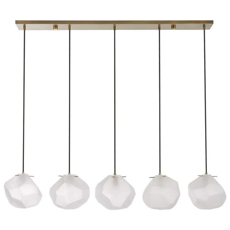 Uttermost Geodesic Frosted Geometric Shaped Glass With Matte Antique Brass Finish Linear 5 Light Pendant - Image 4