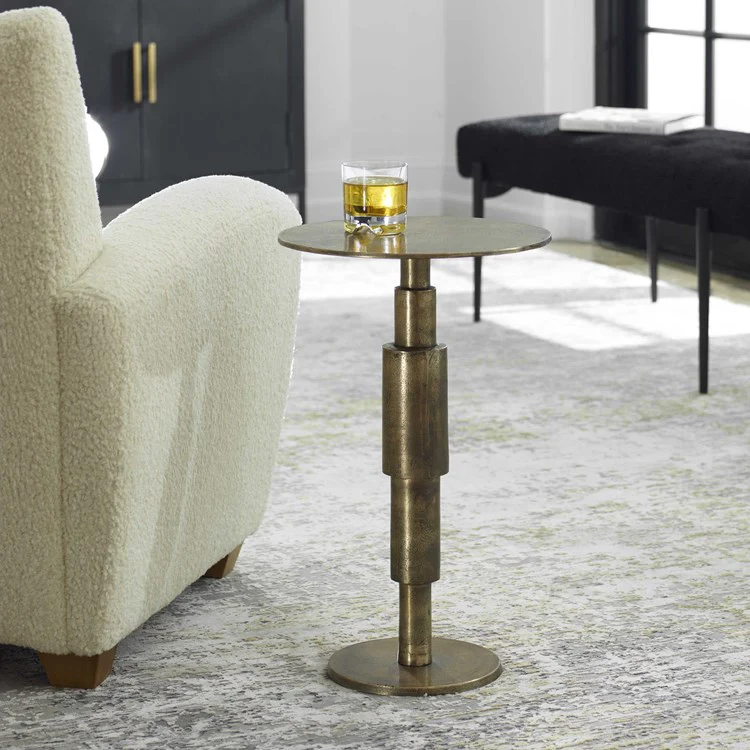 Uttermost Descend Antique Gold Textured Aluminum Modern Round Accent Table