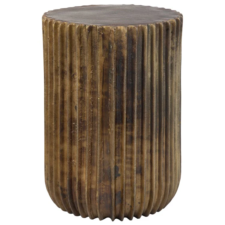 Uttermost Peaks and Valleys Antique Gold Textured Aluminum Round Accent Table - Image 3
