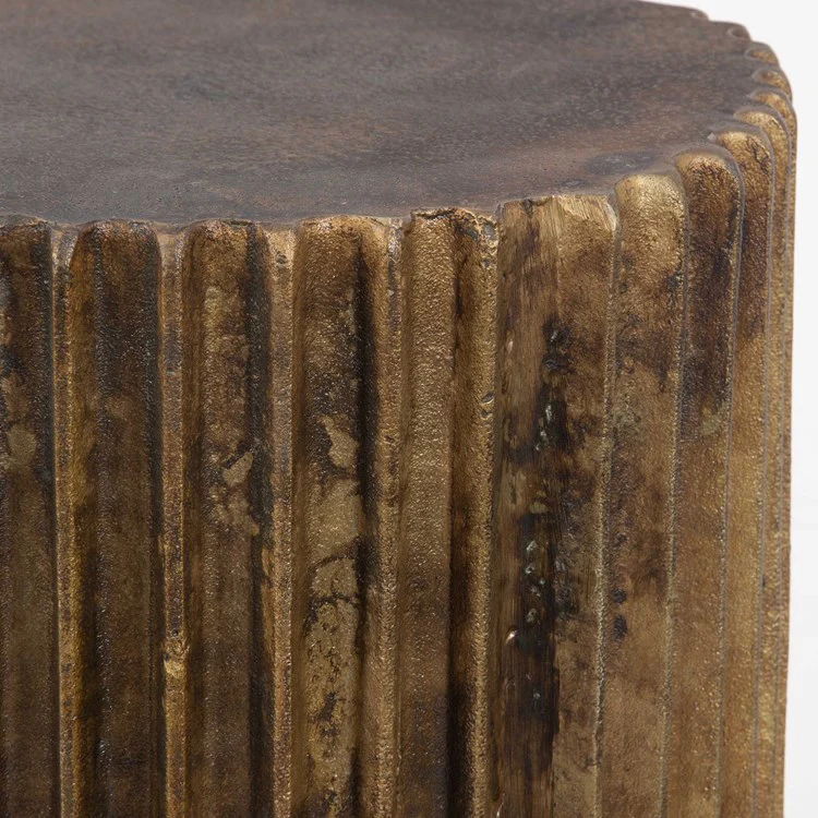 Uttermost Peaks and Valleys Antique Gold Textured Aluminum Round Accent Table - Image 4