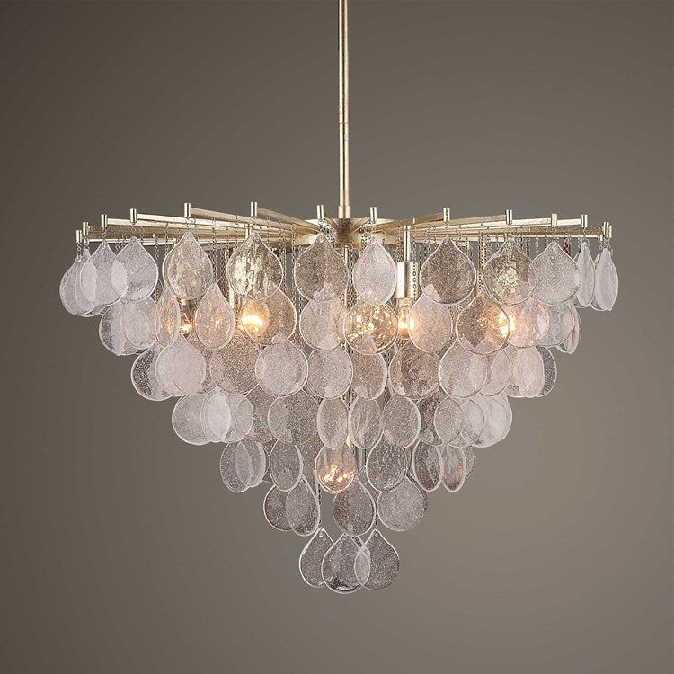 Uttermost Goccia Tear Drop Seeded Glass with Silver Leaf Accents Large 8 Light Pendant