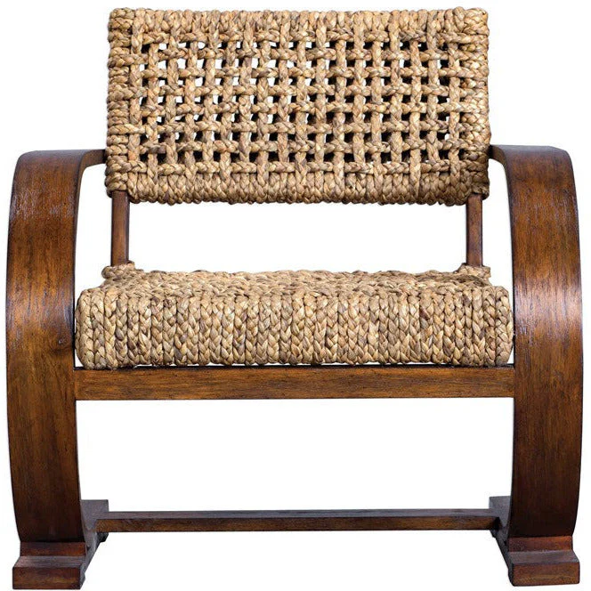 Uttermost Rehema Modern Bohemian Natural Woven Seat with Curved Wood Frame Accent Armchair - Image 2