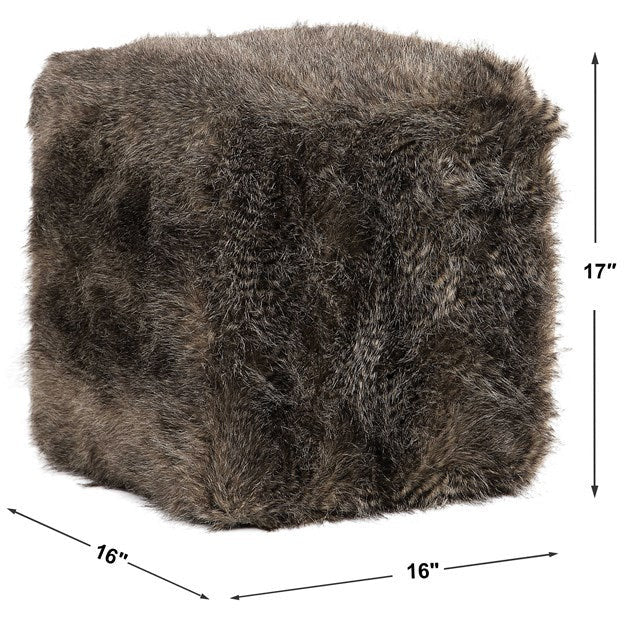 Uttermost Jayna Plush Chocolate Faux Fur Round Ottoman - Image 5