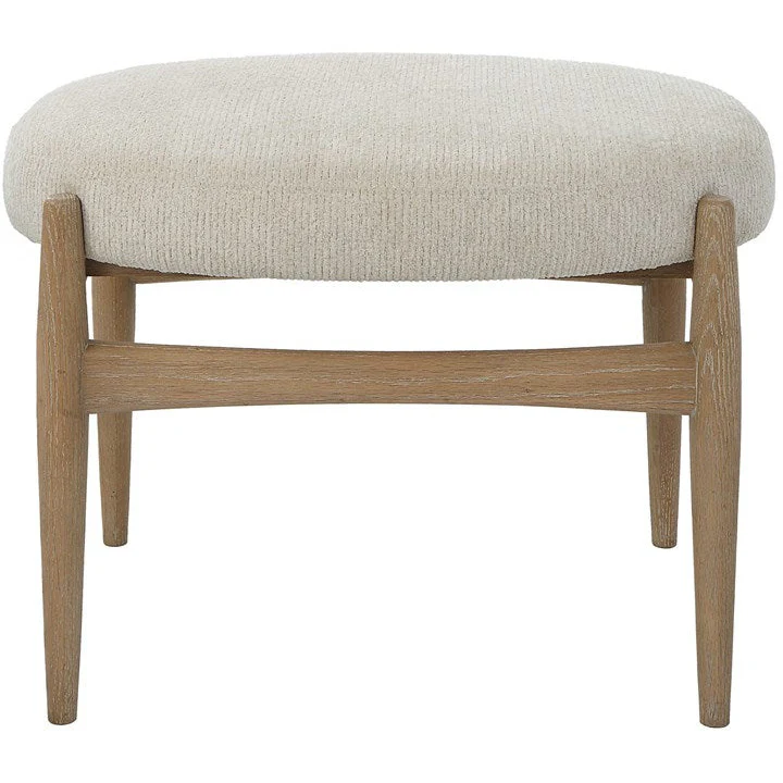 Uttermost Acrobat Textured White Fabric Cushion Seat Natural Oak Small Bench - Image 2