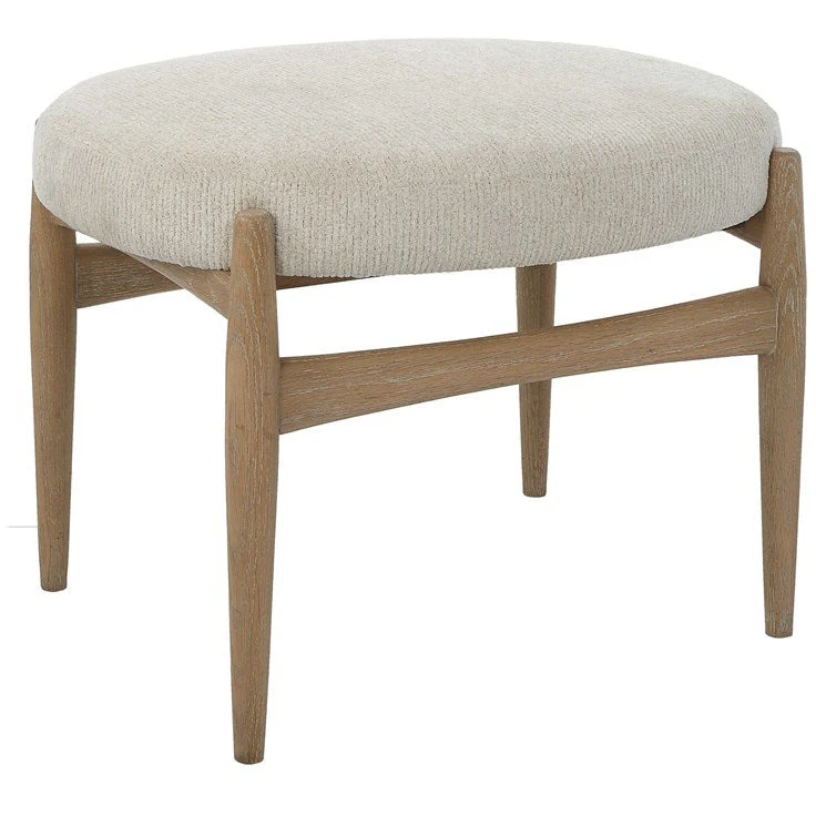 Uttermost Acrobat Textured White Fabric Cushion Seat Natural Oak Small Bench - Image 4