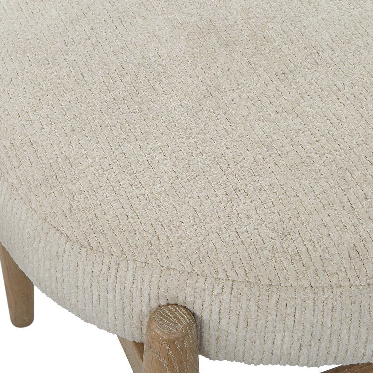 Uttermost Acrobat Textured White Fabric Cushion Seat Natural Oak Small Bench - Image 5