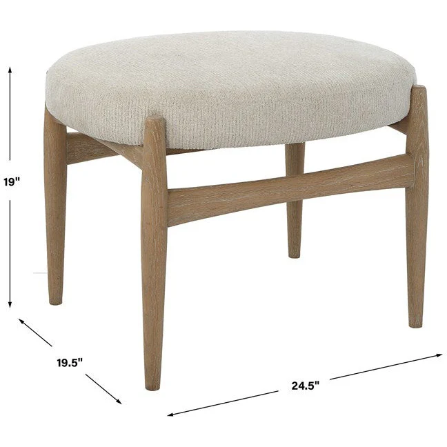 Uttermost Acrobat Textured White Fabric Cushion Seat Natural Oak Small Bench - Image 6