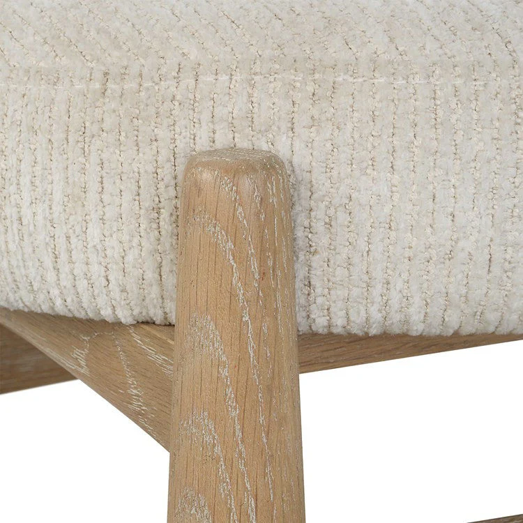 Uttermost Acrobat Textured White Fabric Cushion Seat Natural Oak Small Bench - Image 7