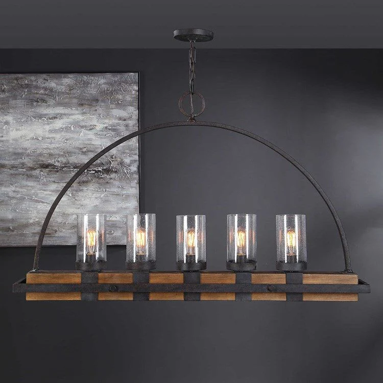 Uttermost Atwood Industrial Style Heavy Gauge Wood and Iron Kitchen Island Light - Image 2