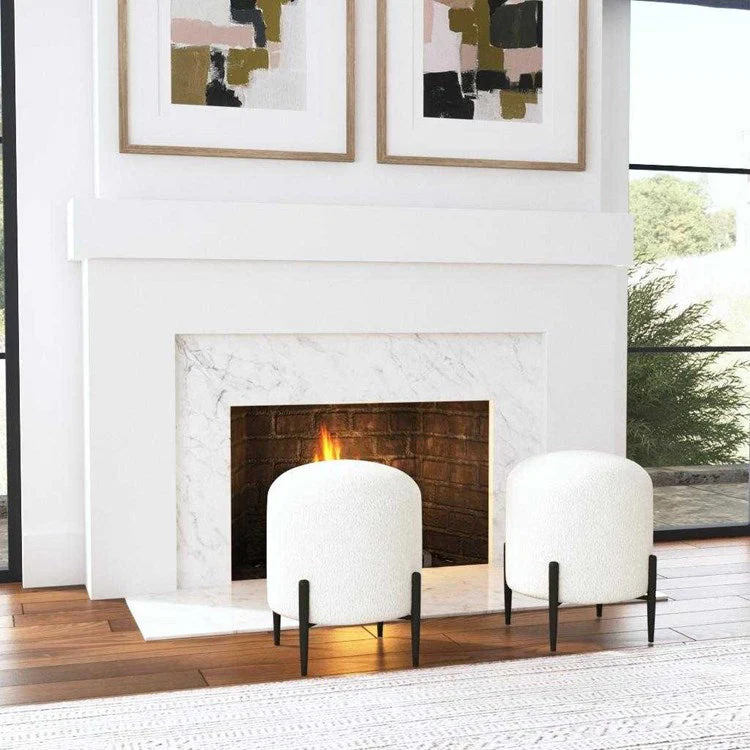 Uttermost Arles White Faux Shearling Round Ottoman with Satin Black Metal Legs - Image 3