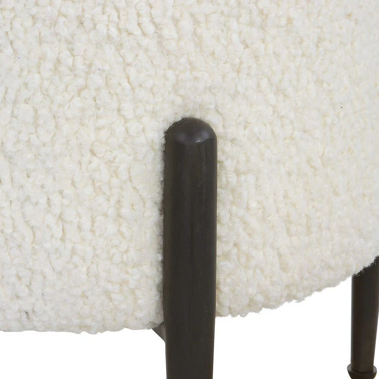 Uttermost Arles White Faux Shearling Round Ottoman with Satin Black Metal Legs - Image 4