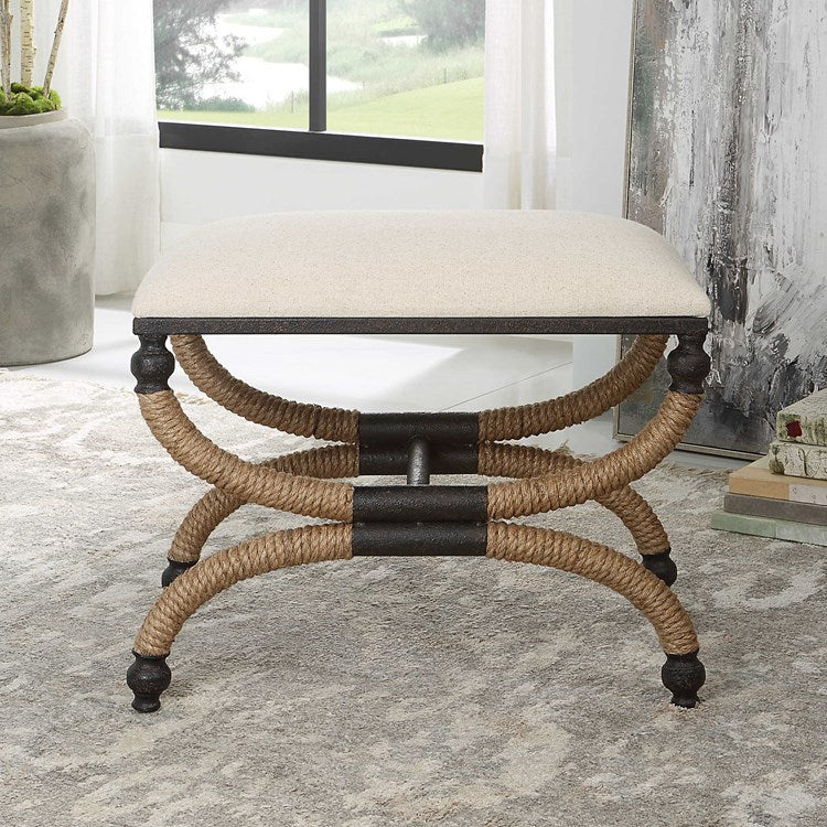 Uttermost Icaria Oatmeal Fabric Seat Cushion Rustic Modern Iron Bench
