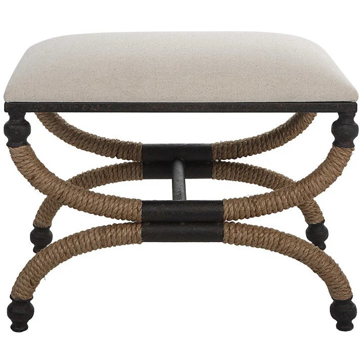 Uttermost Icaria Oatmeal Fabric Seat Cushion Rustic Modern Iron Bench - Image 2